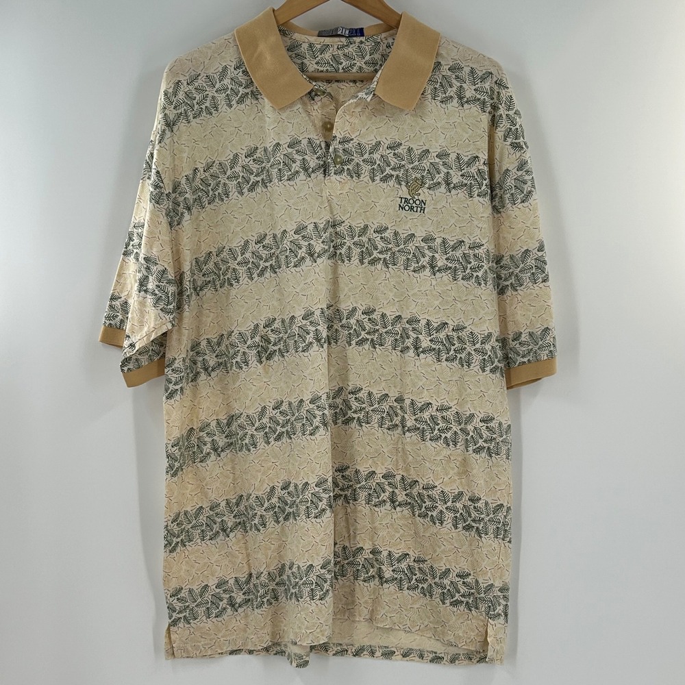 Vintage Descente Spirit Troon North Golf Polo Shirt XL Beige Desert Print Resort
